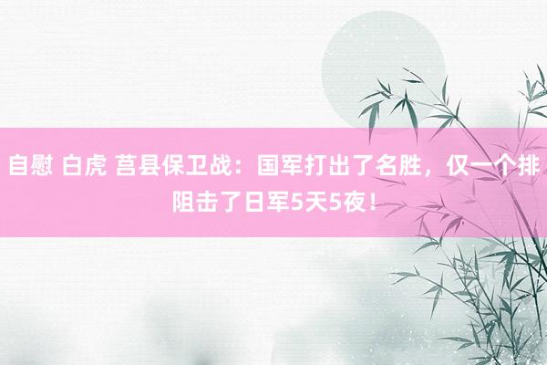自慰 白虎 莒县保卫战：国军打出了名胜，仅一个排阻击了日军5天5夜！